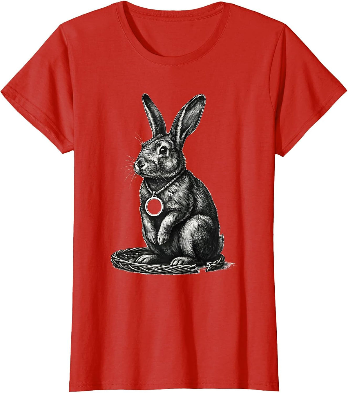 Women's Alt Bunny Medallion Grunge Goth Aesthetic T-Shirt - Red