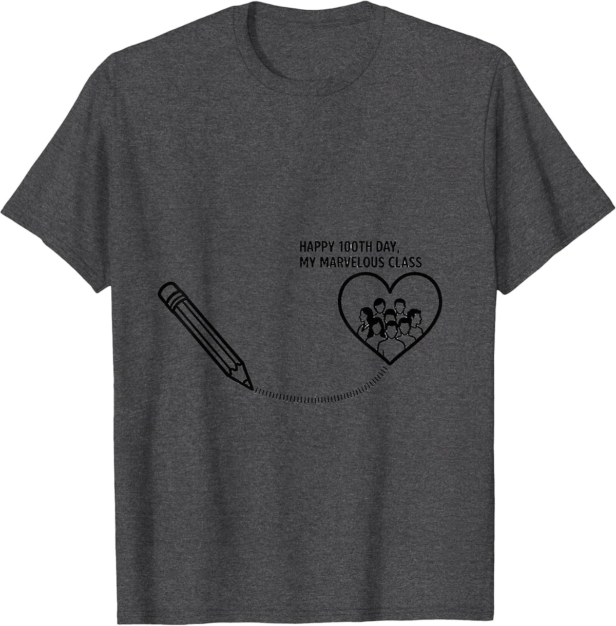 Happy 100th Day My Marvelous Class Teacher Valentine T-Shirt - Dark Heather Grey