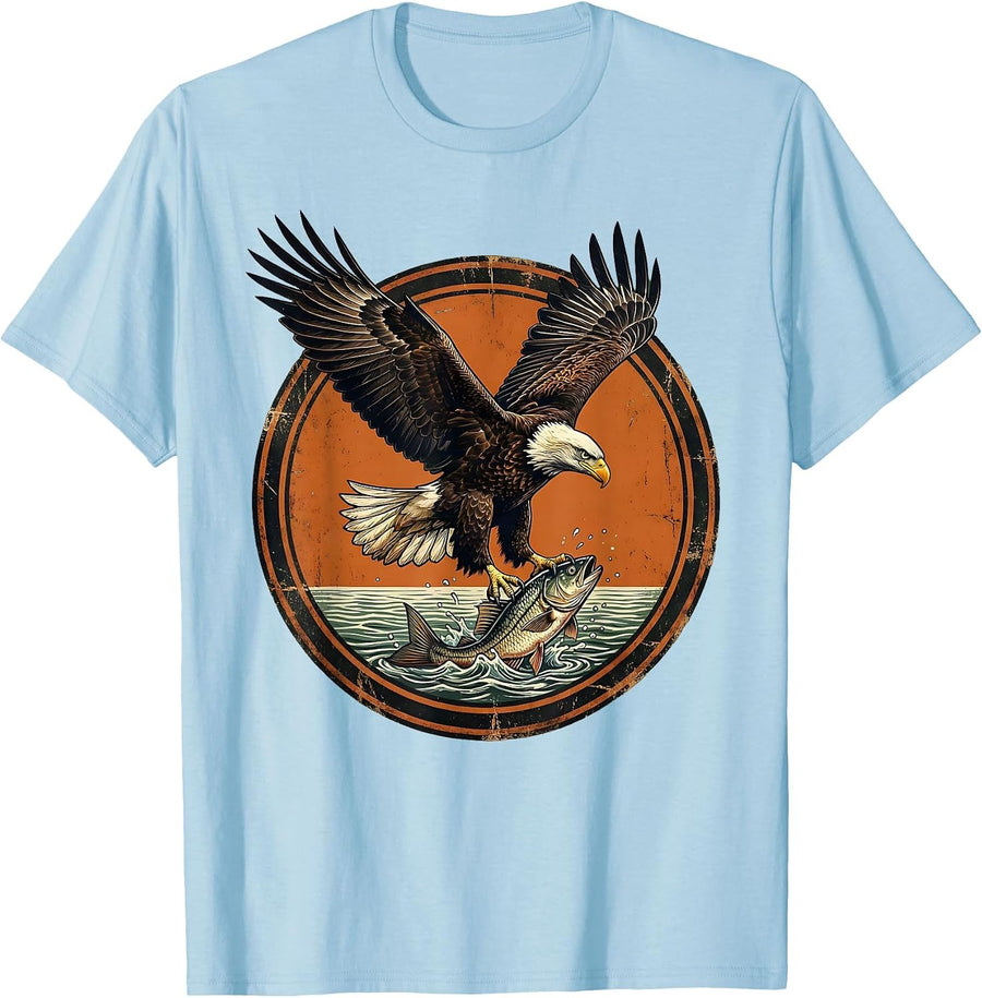 Men's Eagle Diving for Fish Graphic Tee | Fishing Art T-Shirt - Baby Blue