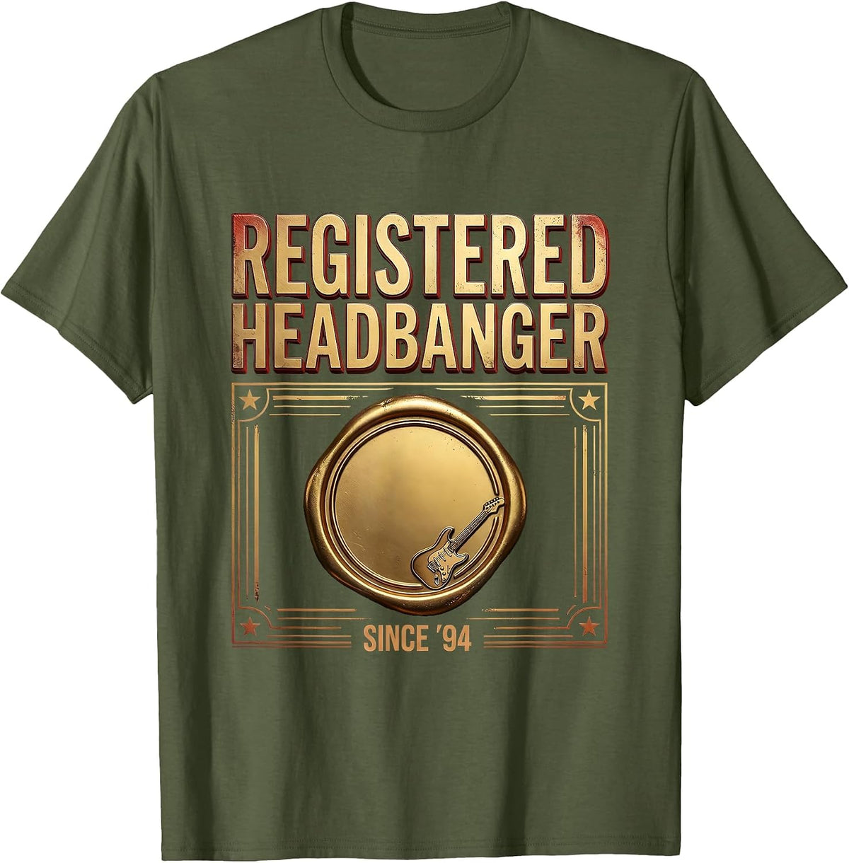 Registered Headbanger Since 94 Funny Metal Fan Humor T-Shirt - Olive Green