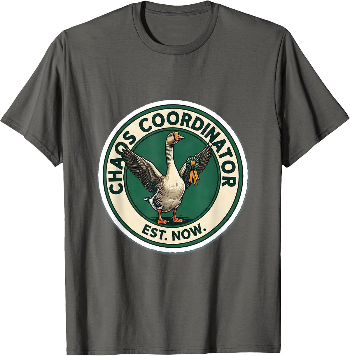 Men's Chaos Coordinator Est Now Funny Silly Goose Animal Meme T-Shirt - Asphalt Grey