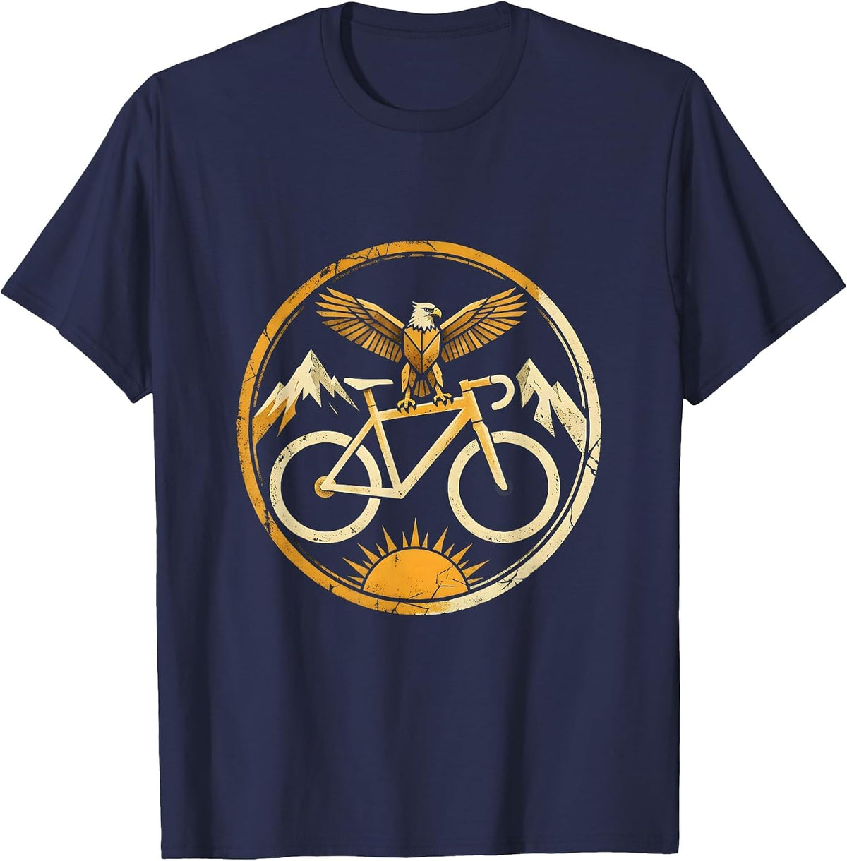 Hawk on Mountain Bike Handlebars Graphic T-Shirt - Navy Blue