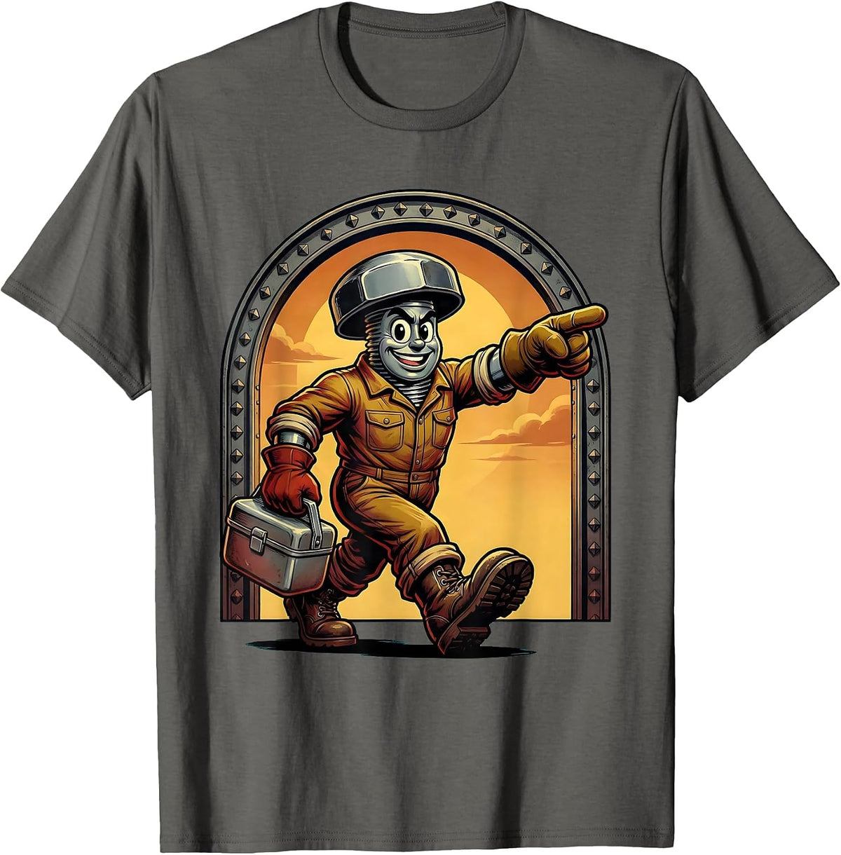 Woman Crossing Steel Bridge at Dusk Labor Day T-Shirt - Asphalt Grey