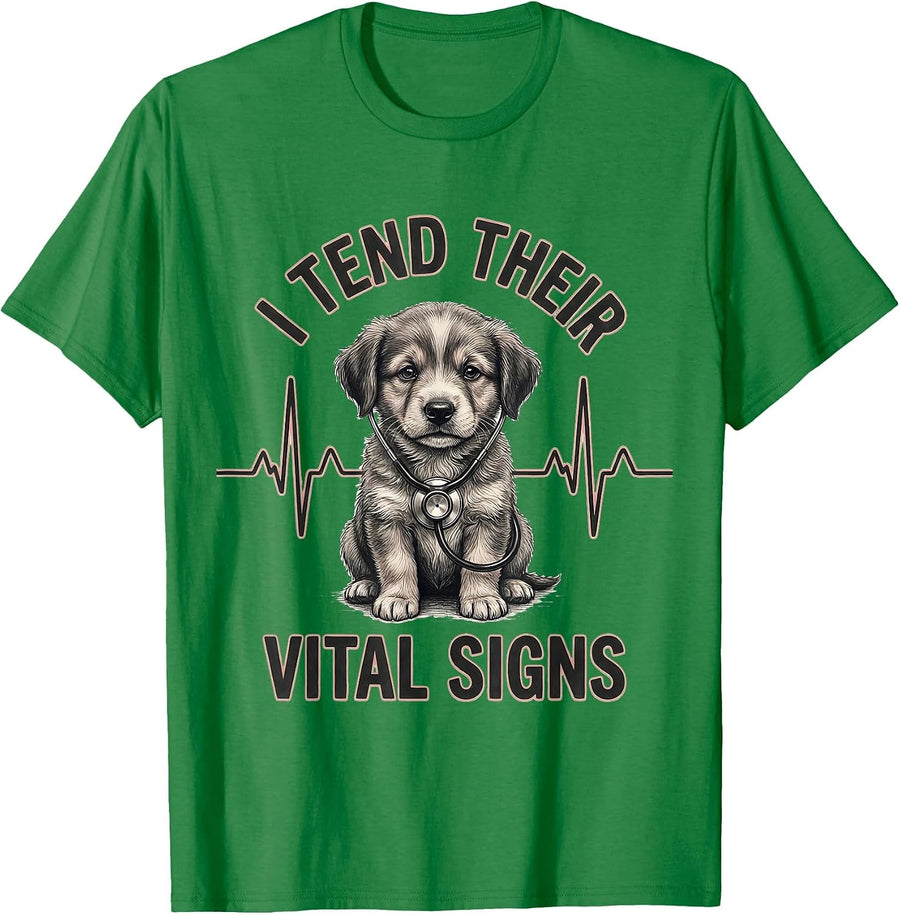 Men's I Tend Their Vital Signs Funny Vet Tech Veterinary Medicine T-Shirt - Kelly Green