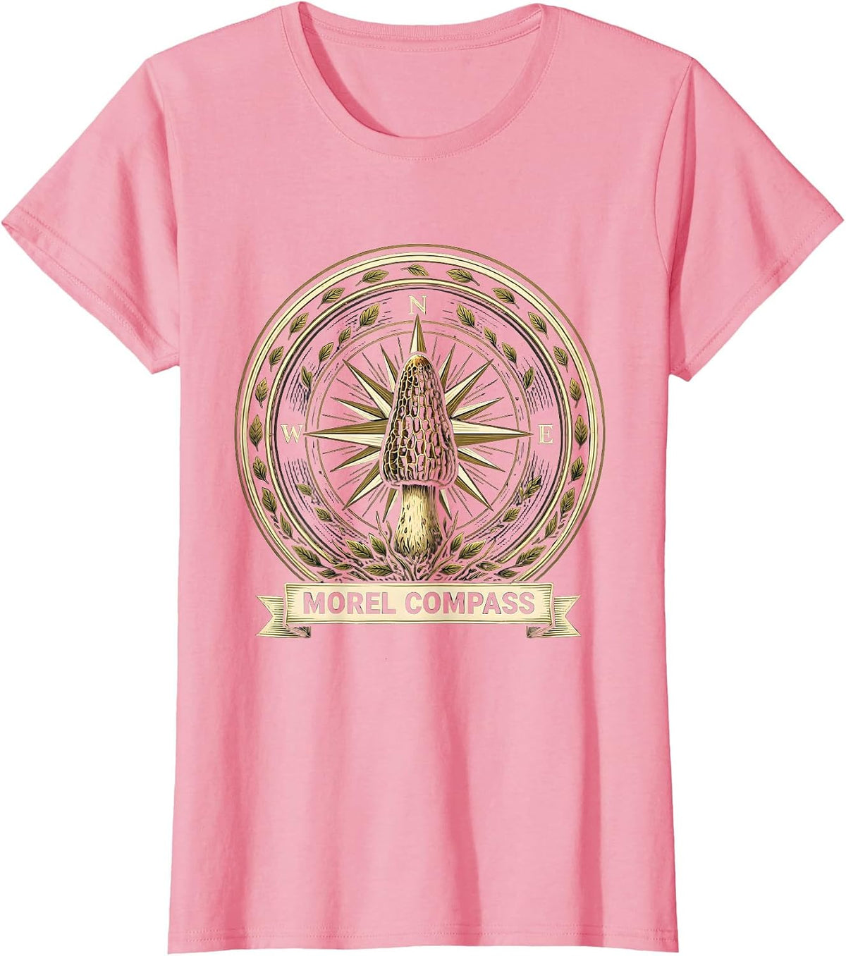 Women's Morel Compass Funny Mushroom Foraging Morel Hunter Gift T-Shirt - Pink