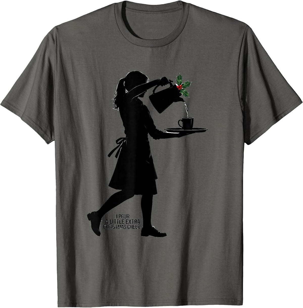 Men's I Pour A Little Extra Christmas Cheer Funny Waitress Holiday T-Shirt - Asphalt Grey
