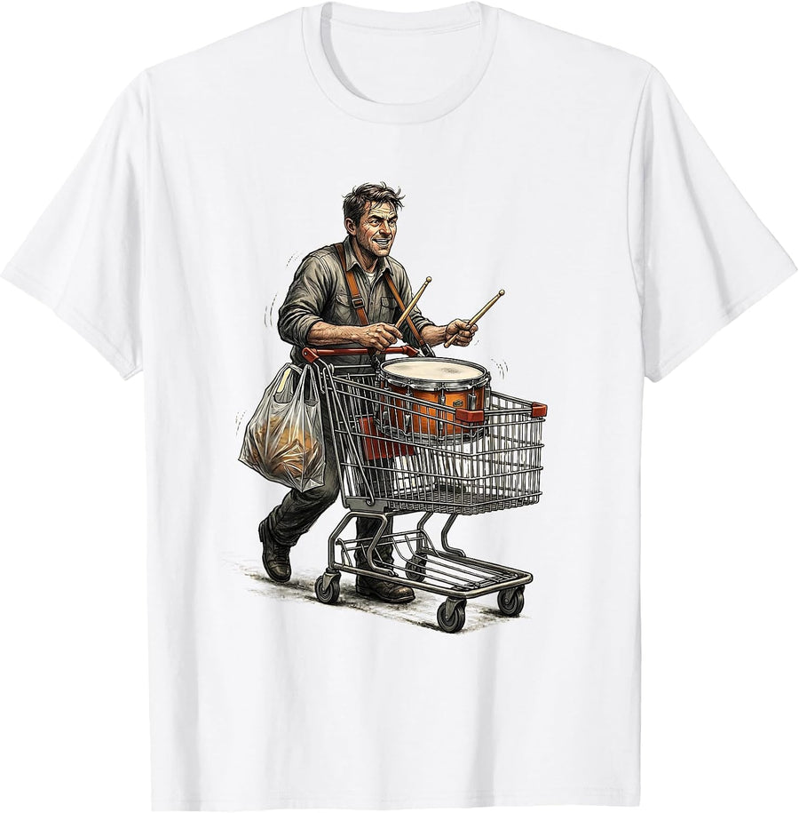 Men's Drummer Marching Band Grocery Shopper Humor T-Shirt - White