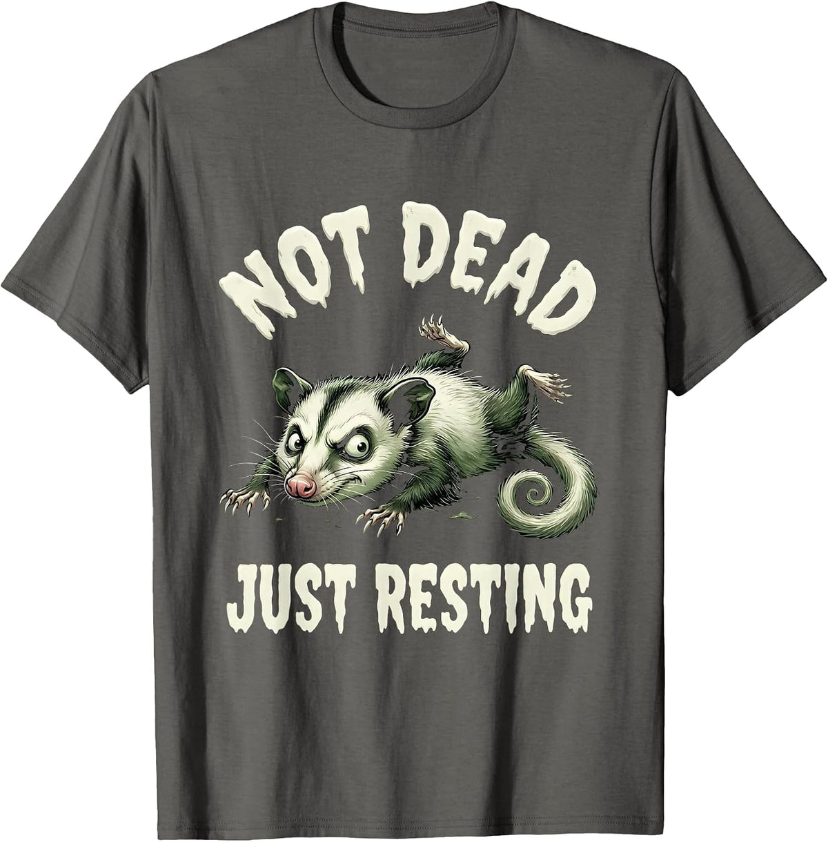 Men's Not Dead Just Resting Funny Opossum Design T-Shirt - Asphalt Grey