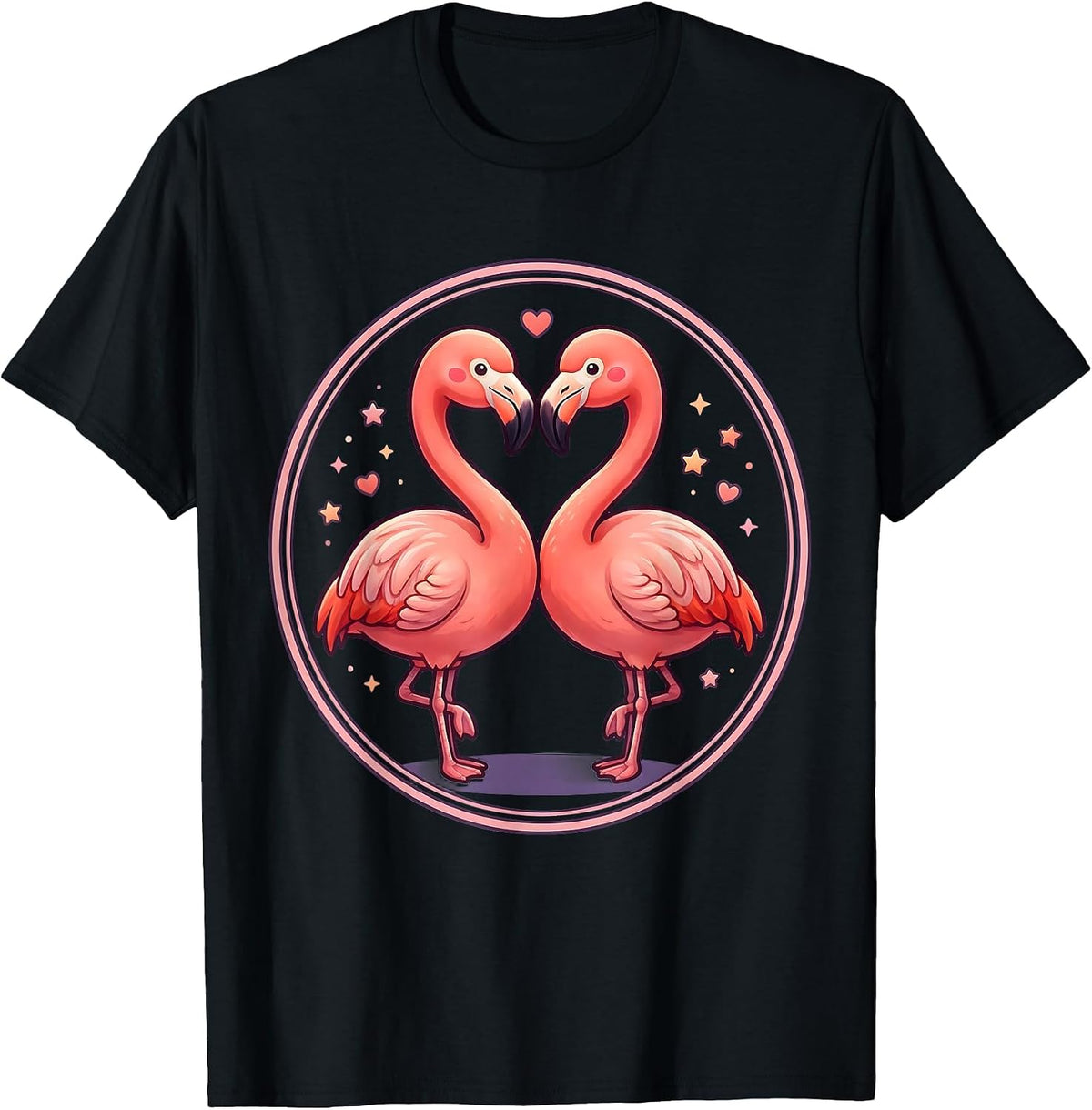 Men's Flamingo Heart Love Romantic Nature Design T-Shirt - Black