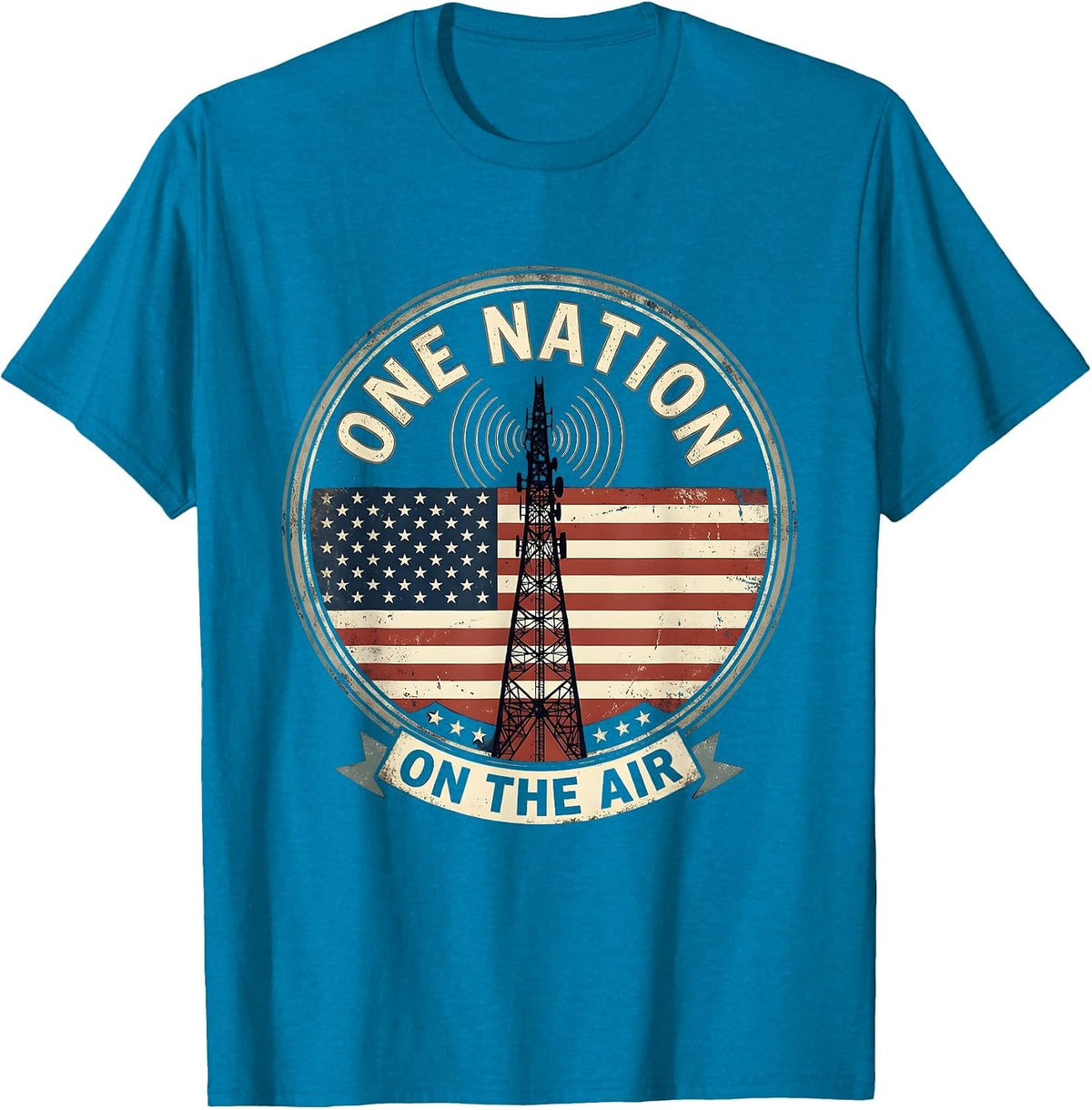 One Nation, On The Air Ham Radio Emblem T-Shirt - Sapphire Blue