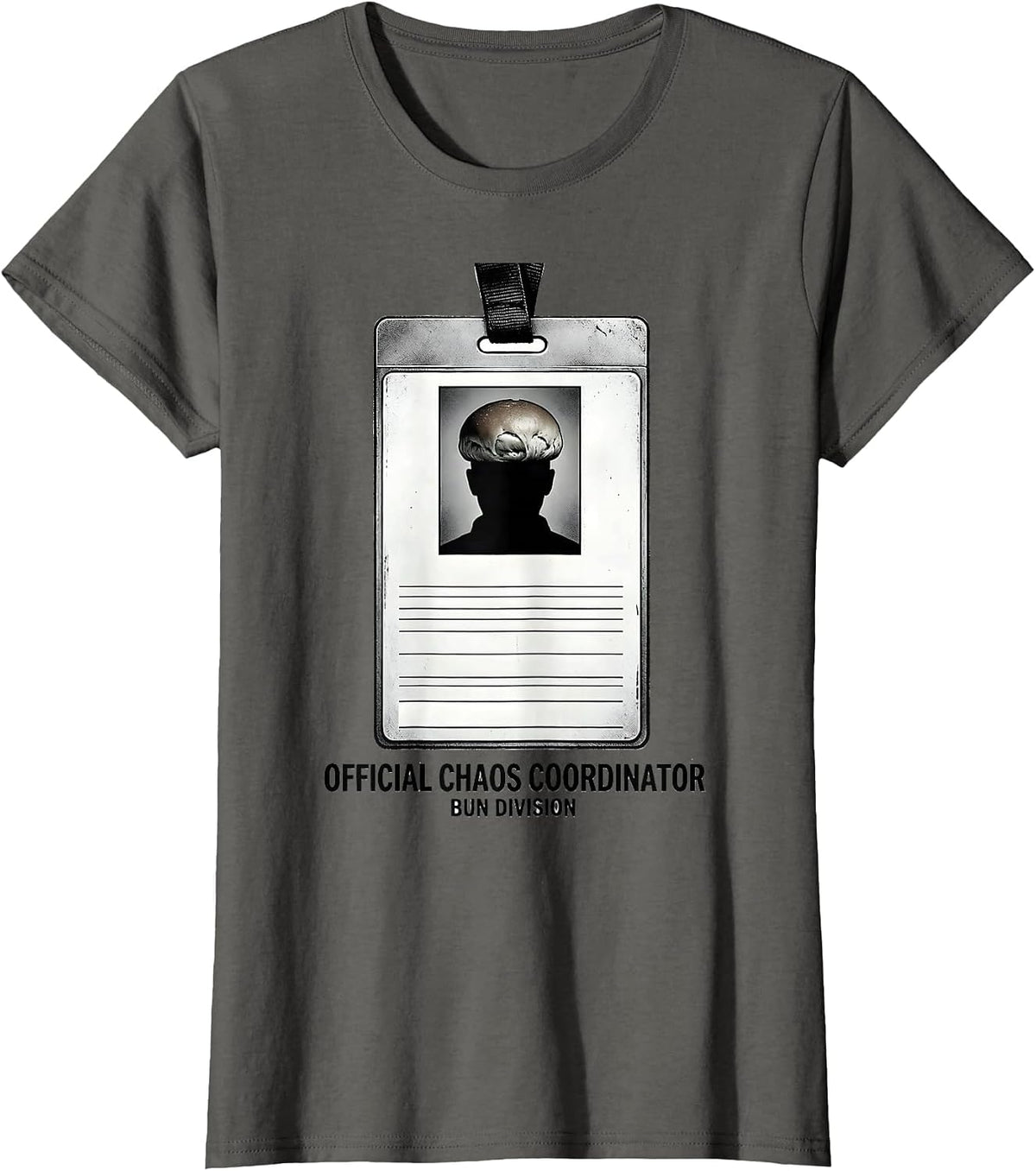 Women's Official Chaos Coordinator, Bun Division Funny Messy Bun Mom T-Shirt - Asphalt Grey