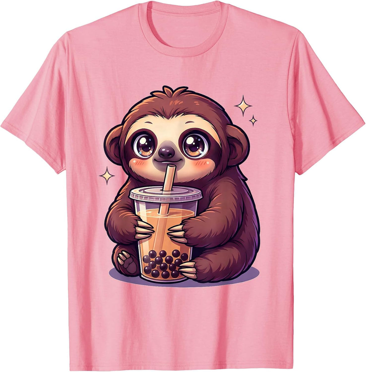 Men's Chibi Sloth Kawaii Anime Boba Tea Lover T-Shirt - Pink