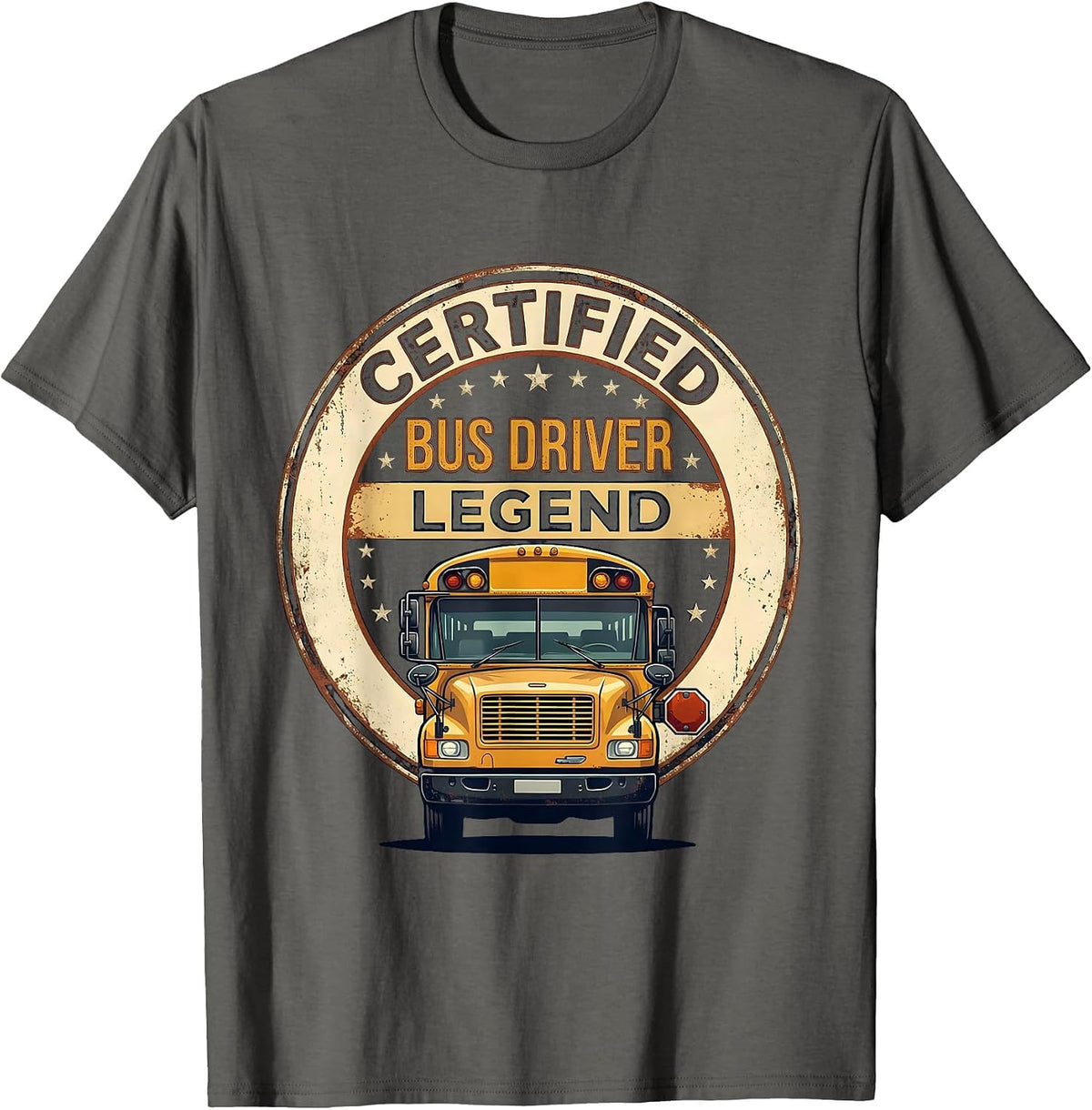 Certified Bus Driver Legend Vintage Funny School Bus Driver T-Shirt - Asphalt Grey