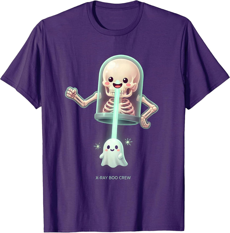 Men's X-Ray Boo Crew Cute Kawaii Halloween Radiology Tech Ghost T-Shirt - Purple