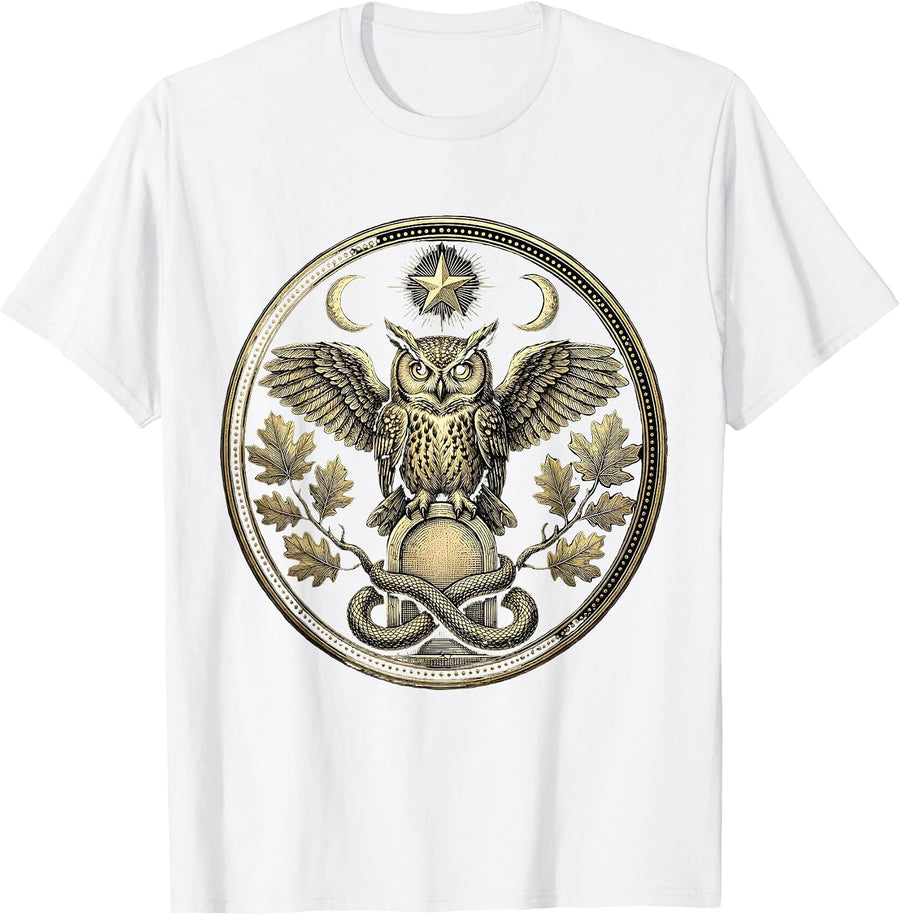 Men's Halloween Owl on Tombstone Falling Leaves Design T-Shirt - White