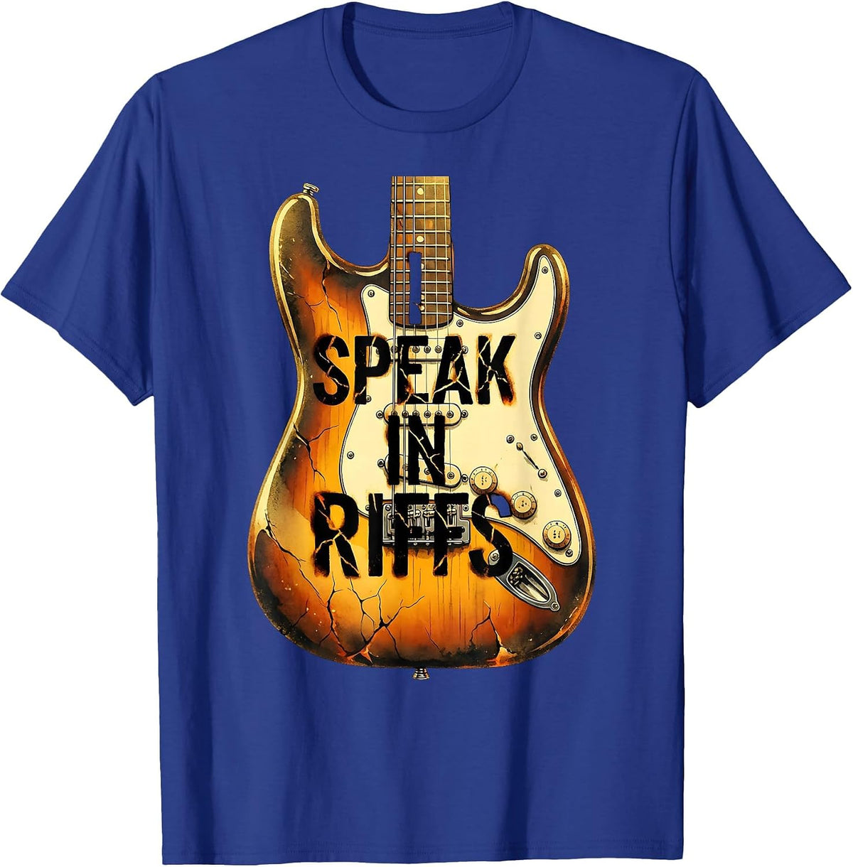 I Speak In Riffs Heavy Metal Guitar Design T-Shirt - Royal Blue