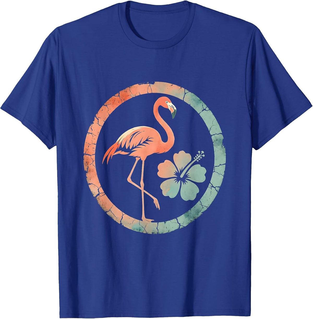 Men's Flamingo Balancing on One Leg at Sunset T-Shirt - Royal Blue