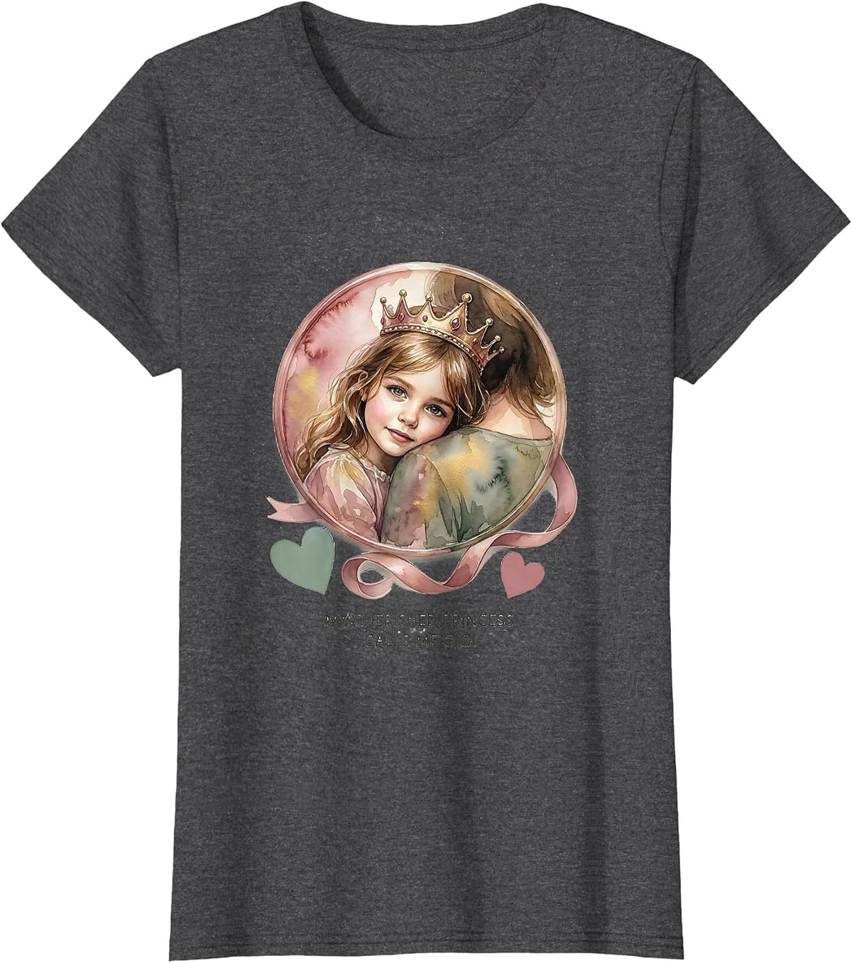 Women's My Cherished Princess Calls Me Gigi Funny Grandma Gift T-Shirt - Dark Heather Grey