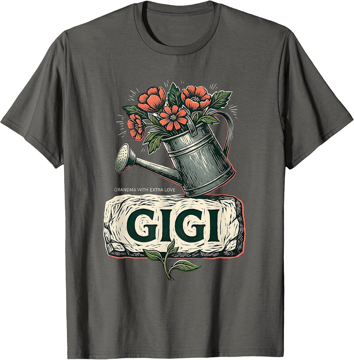 Men's Gigi Grandma With Extra Love Linocut Family Nickname Pride T-Shirt - Asphalt Grey