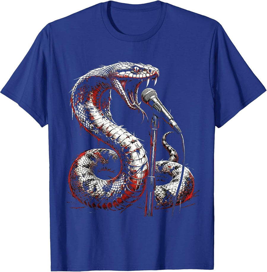 Snake and Microphone Rock and Roll Graphic T-Shirt - Royal Blue