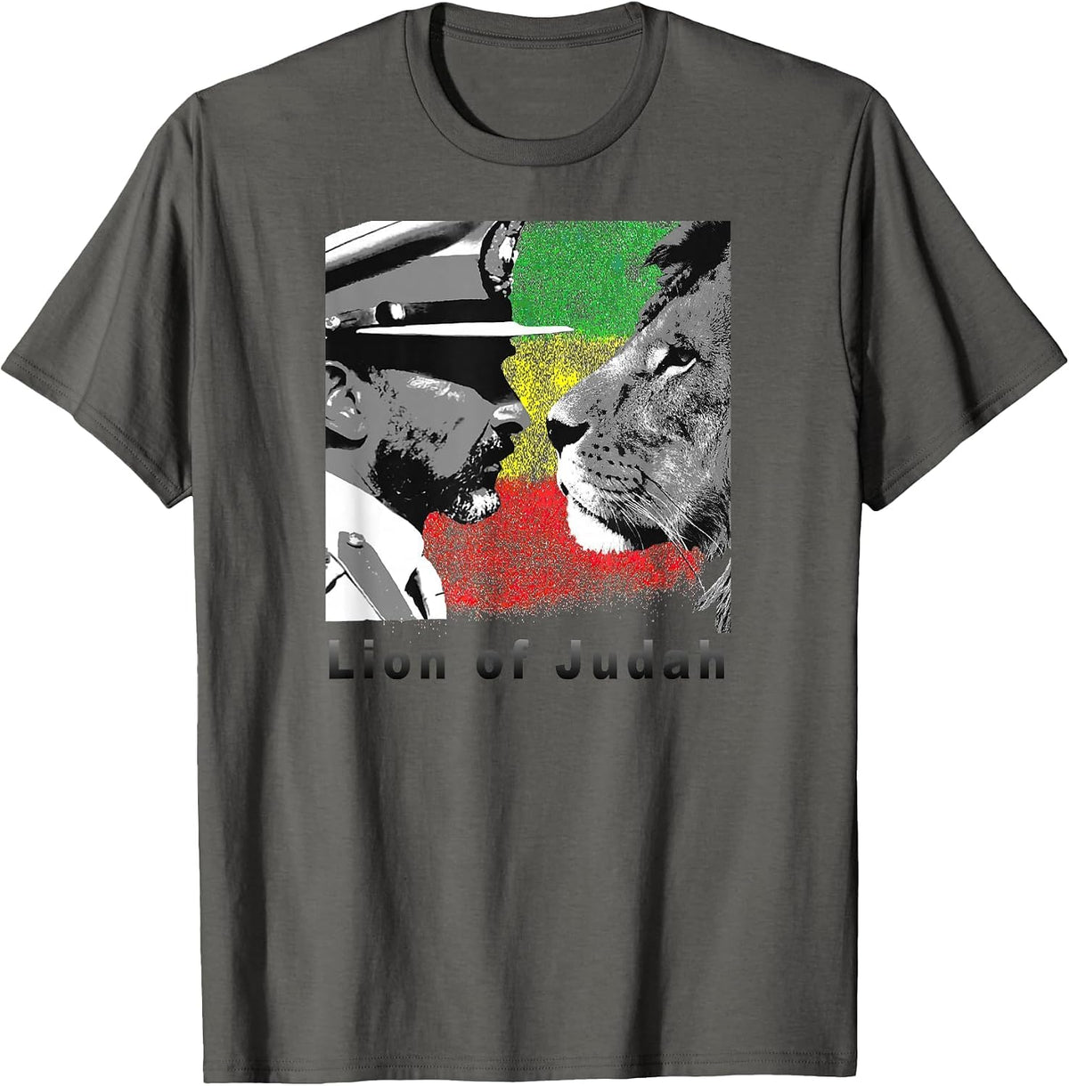 Lion of Judah Haile Selassie I. with Reggae Flag T-Shirt - Asphalt Grey