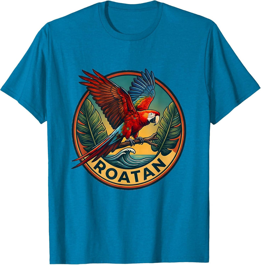 Roatan Vintage Tropical Wildlife Souvenir Bird Lover Travel T-Shirt - Sapphire Blue