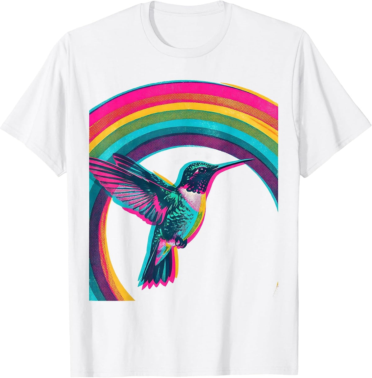Men's Hummingbird Rainbow Arc Nature Lover Design T-Shirt - White