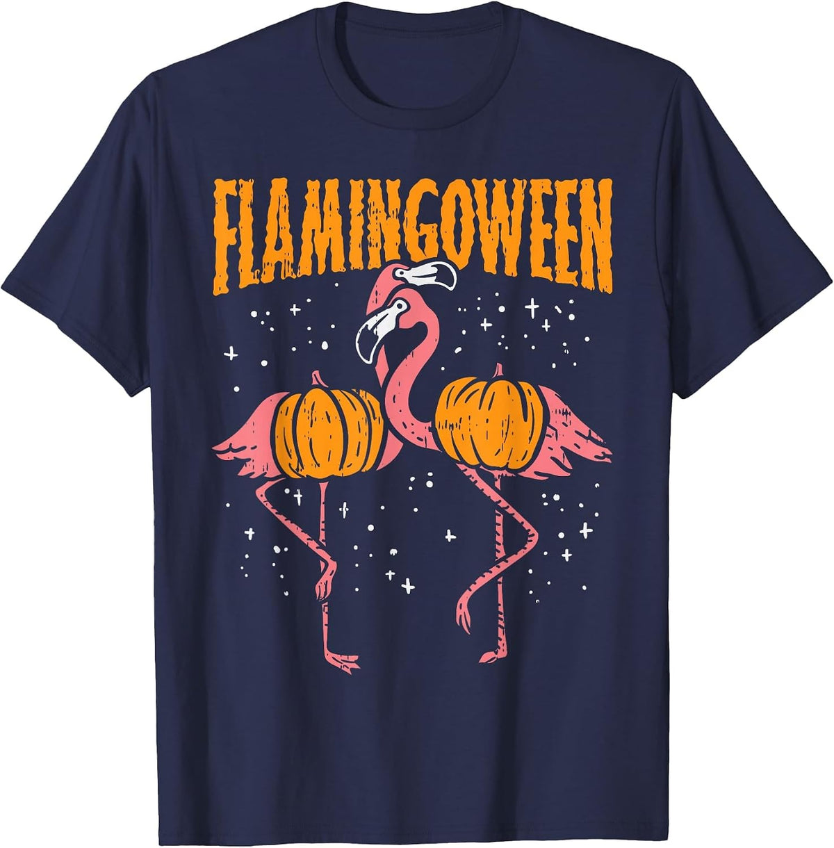 Flamingoween Pumpkin Flamingos Funny Bird Halloween Costume T-Shirt - Navy Blue