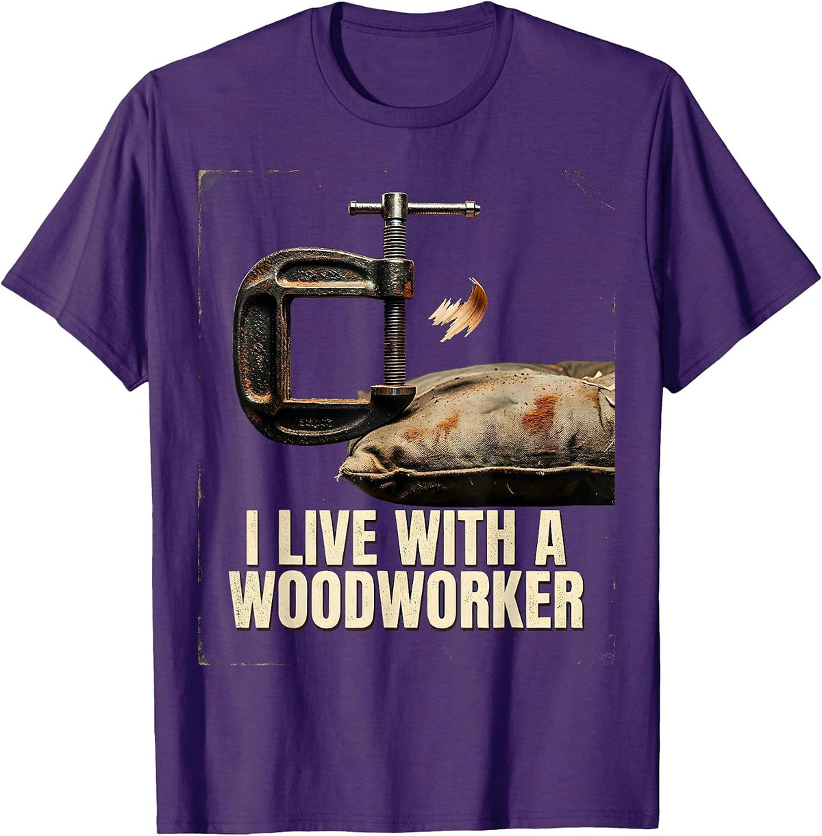 I Live With A Woodworker Vintage Carpenter Humor T-Shirt - Purple