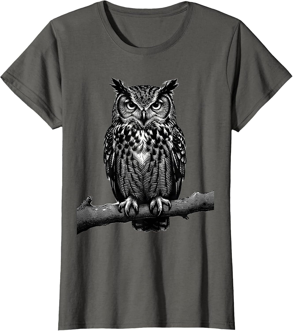 Women's Dot Day Owl Dotted Feathers on Branch Illustration T-Shirt - Asphalt Grey