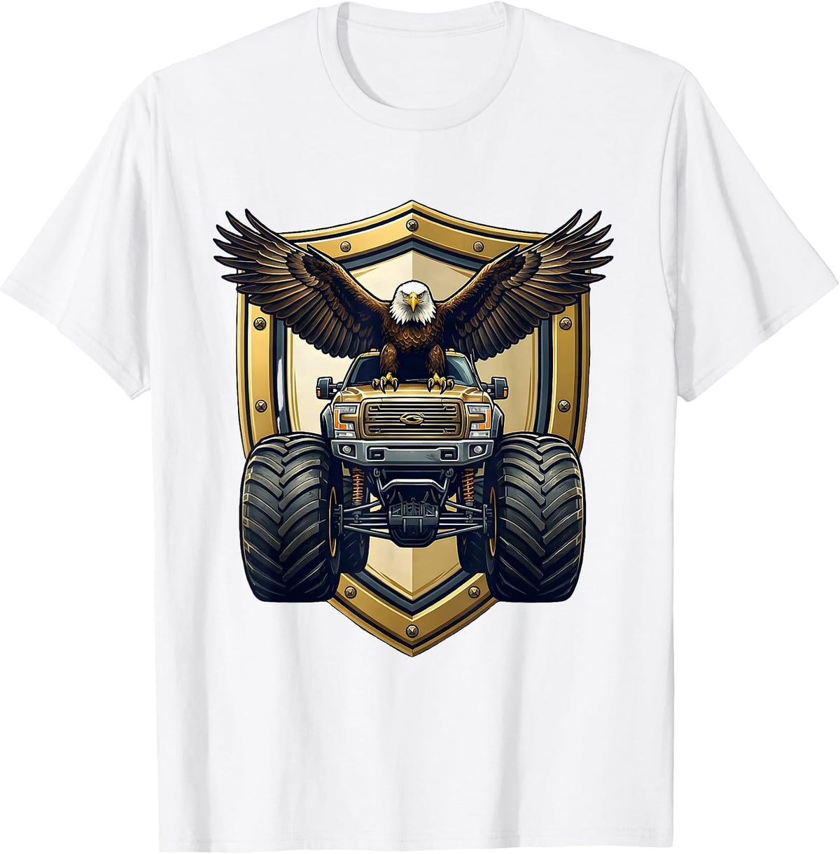 Men's Eagle on Monster Truck Hood Graphic T-Shirt - White