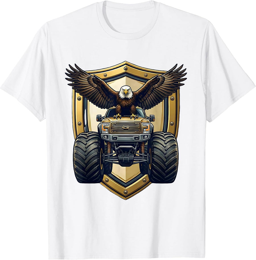 Men's Eagle on Monster Truck Hood Graphic T-Shirt - White