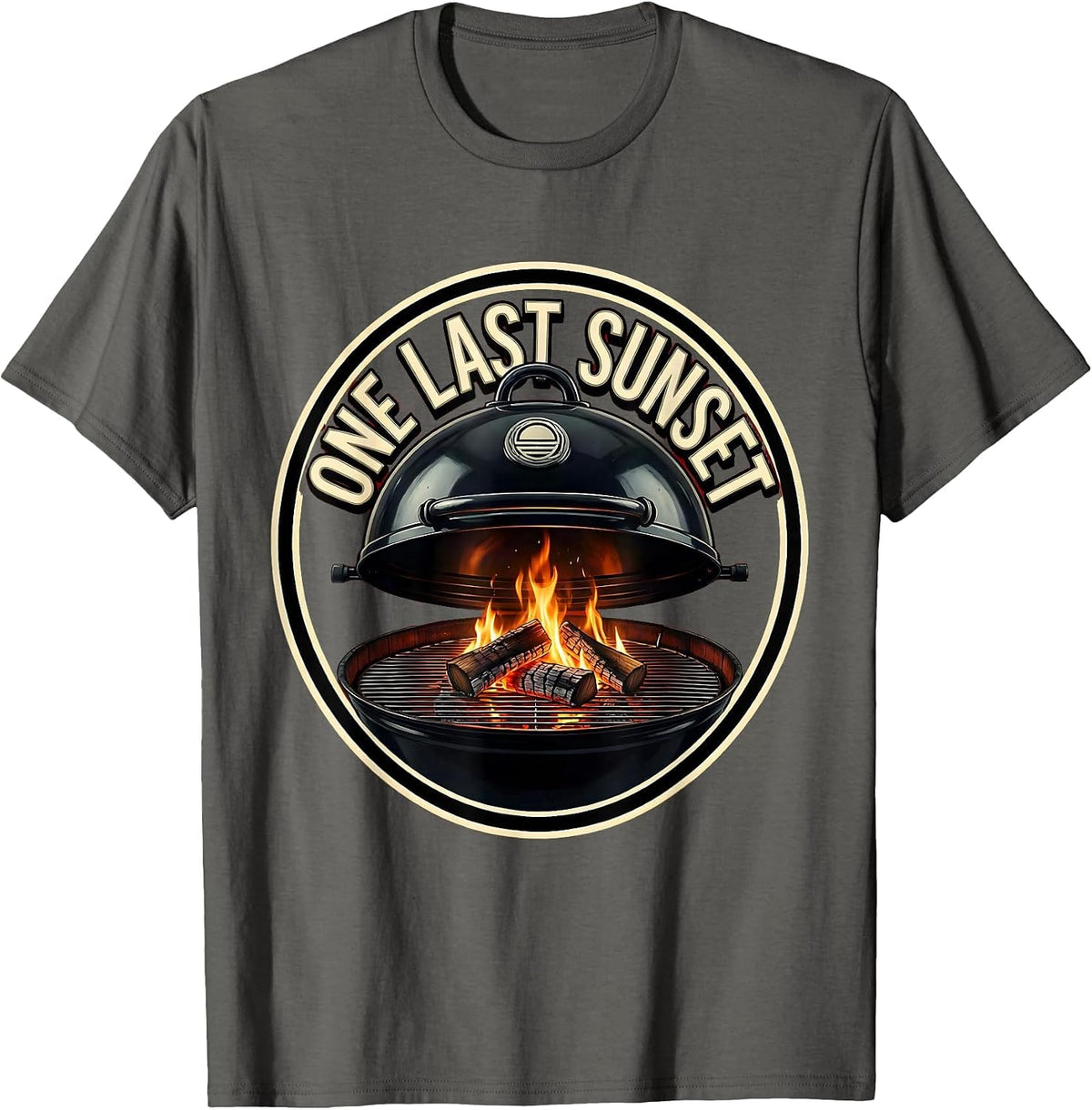 One Last Sunset Emblem BBQ Pitmaster Grill Dad Humor T-Shirt - Asphalt Grey