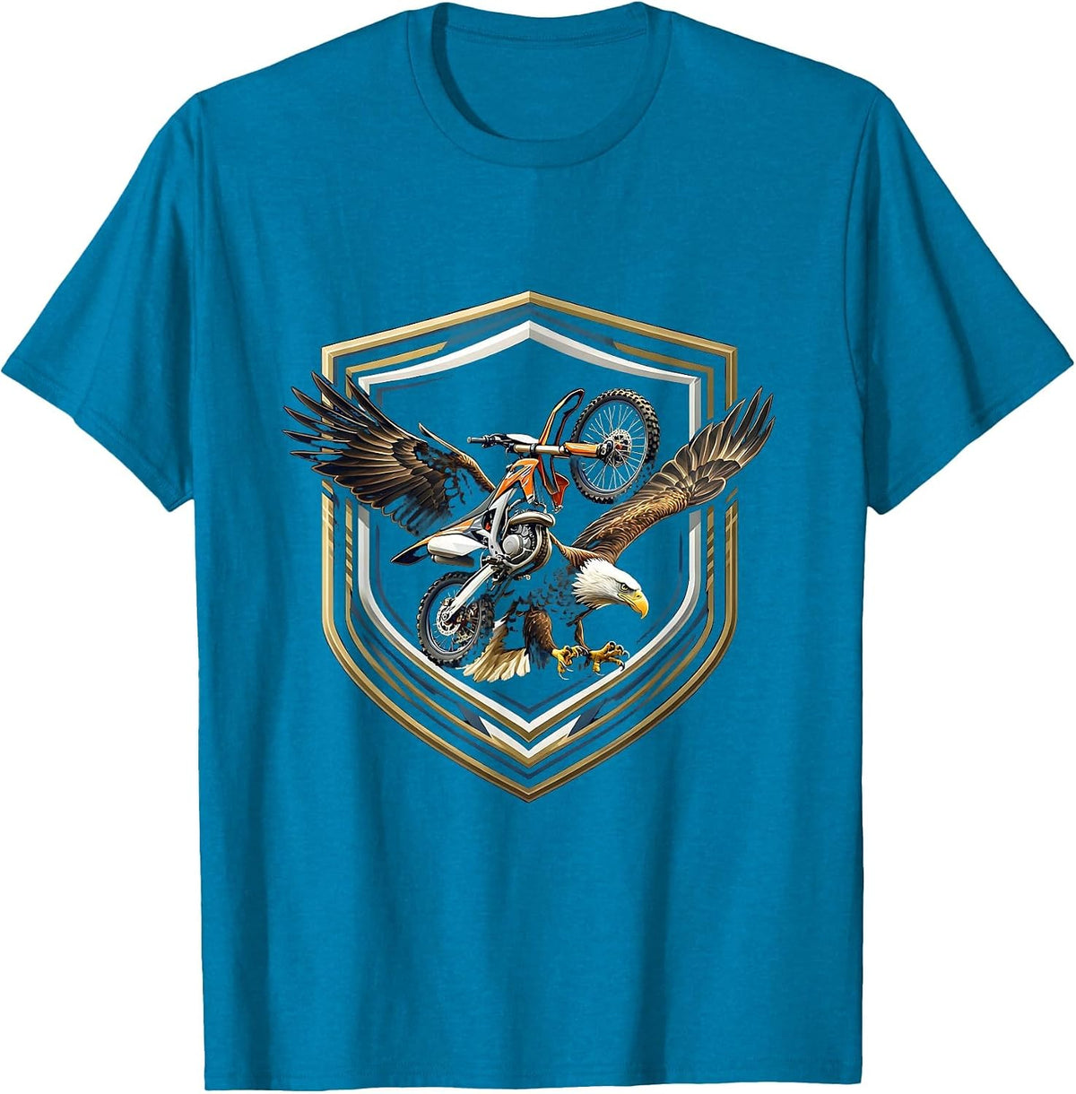 Eagle and Dirt Bike Airborne Graphic Tee T-Shirt - Sapphire Blue