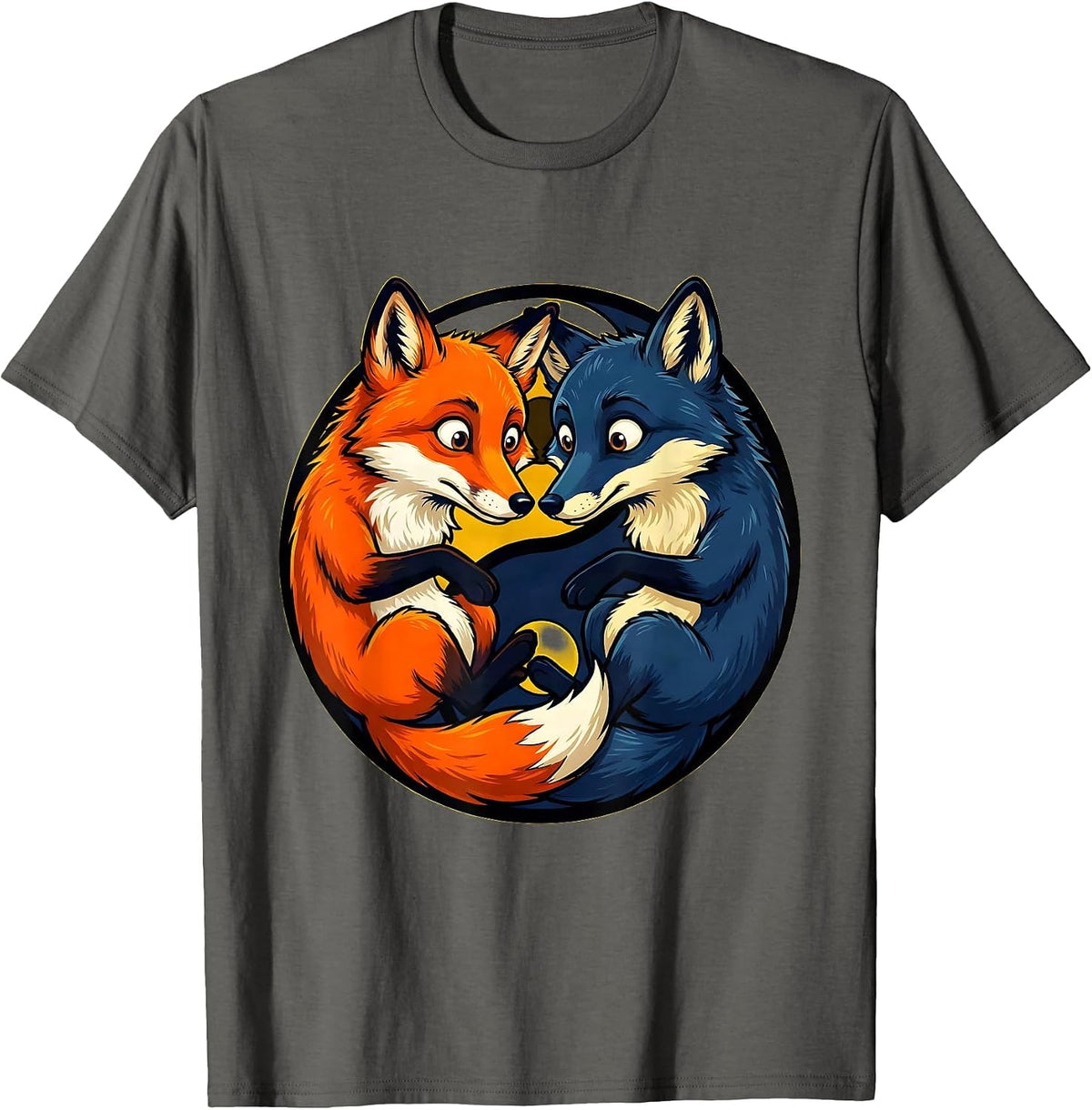 Twin Fox Yin Yang Balance Graphic Design T-Shirt - Asphalt Grey