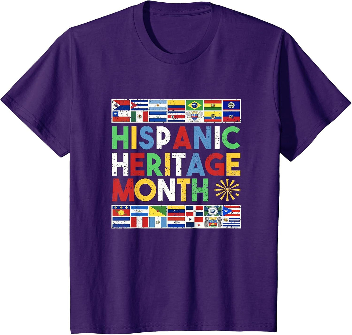 Hispanic Heritage Month Distressed Flags Tees T Shirts for Men Women Kids - Purple