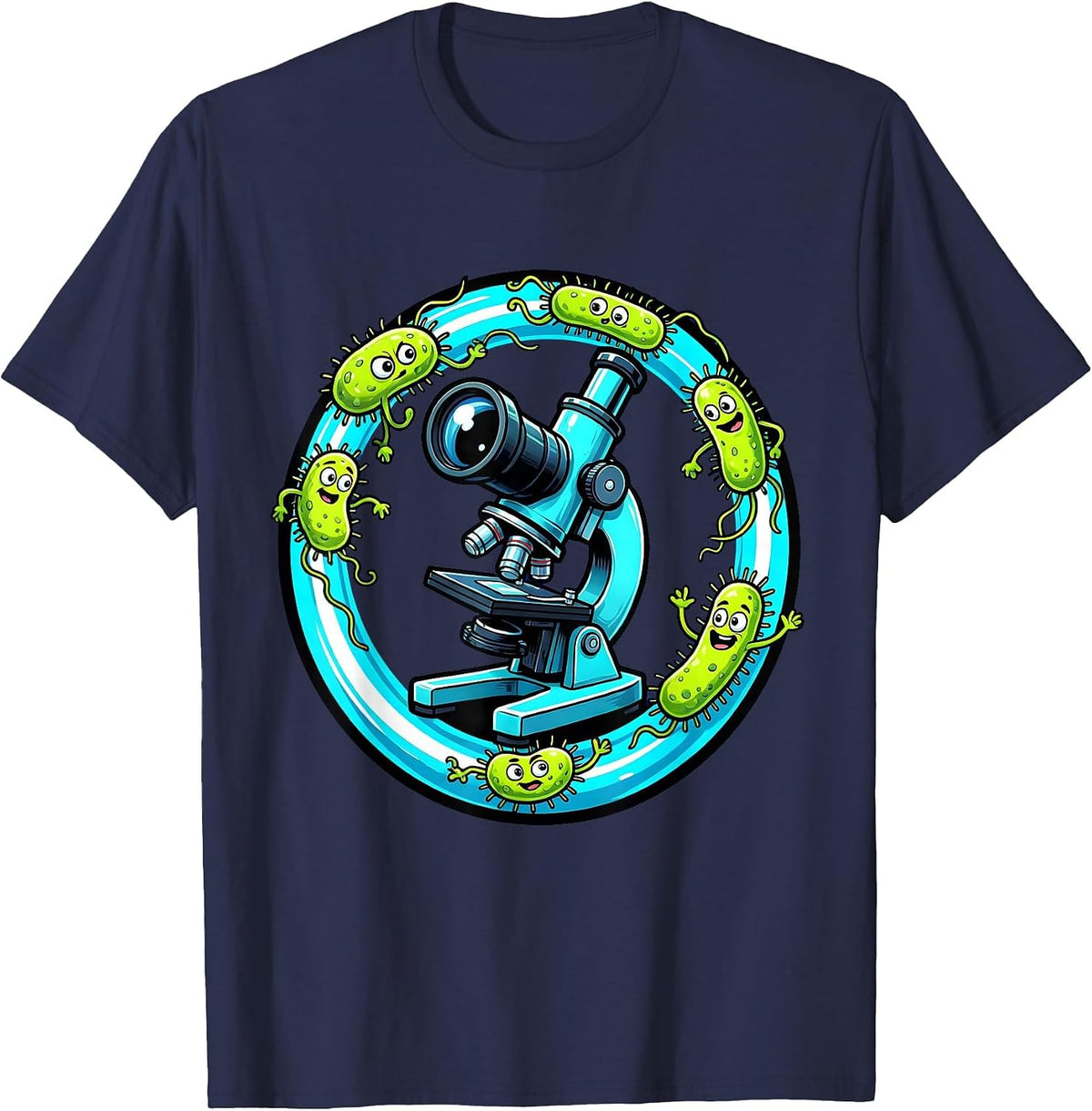 Men's Microscope Swirling Bacteria Medical Science Design T-Shirt - Navy Blue