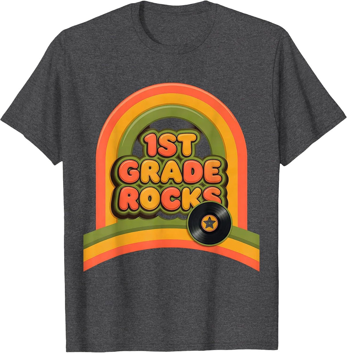 Men's 1st Grade Rocks Retro Teachers Kids First Day of School T-Shirt - Dark Heather Grey