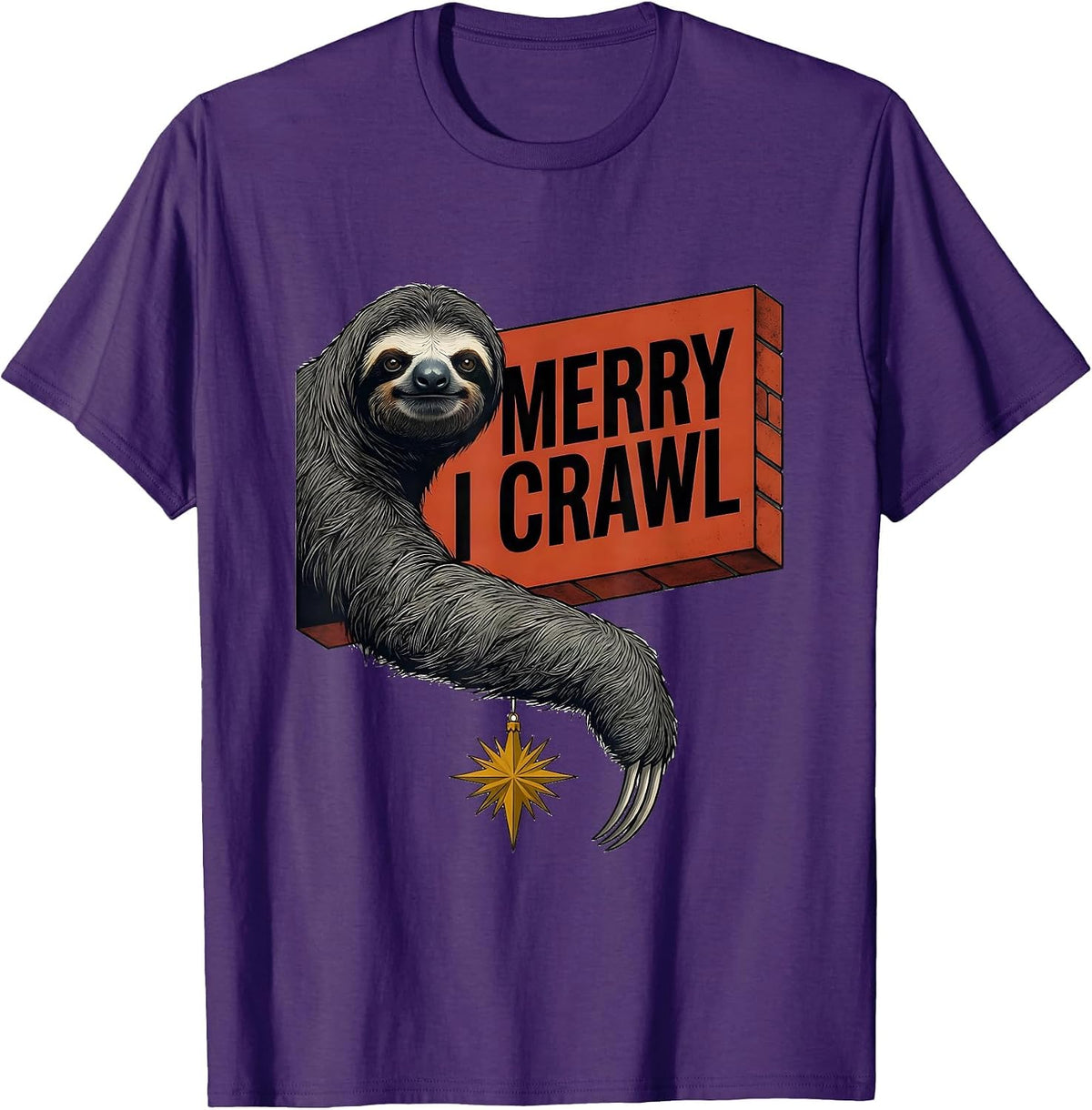 Men's Merry I Crawl Midcentury Modern Funny Sloth Lover Christmas T-Shirt - Purple
