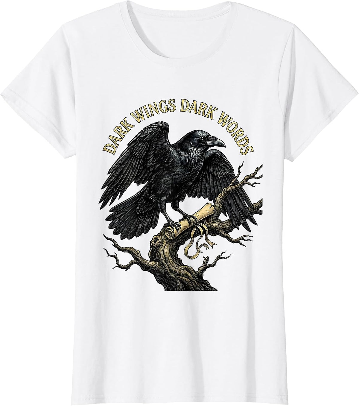 Dark Wings Dark Words Gothic Fantasy Design T-Shirt - White
