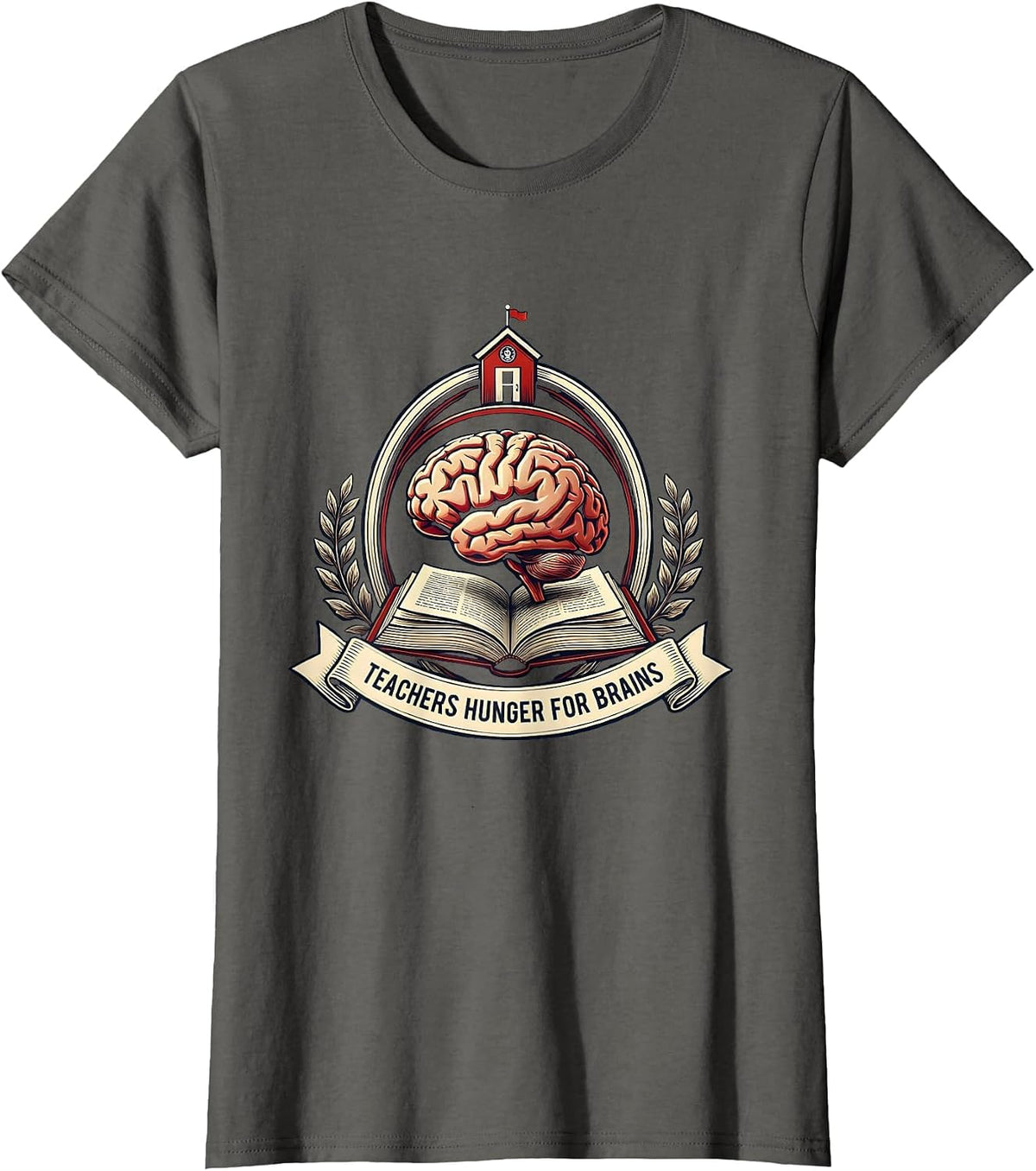 Women's Teachers Hunger For Brains Funny Zombie Teacher Halloween T-Shirt - Asphalt Grey