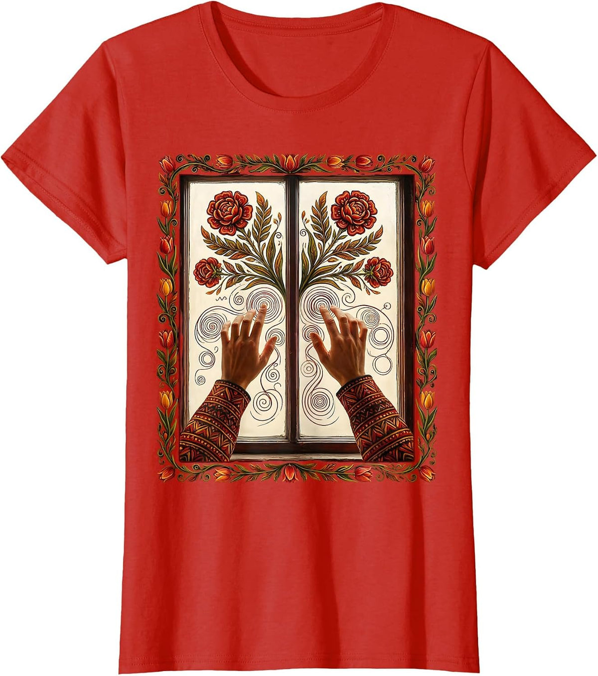 Teacher Math Equations Foggy Window Illustration T-Shirt - Red