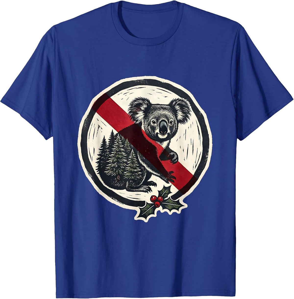 Men's Koala Badge Linocut Cute Australian Animal Lover Gift T-Shirt - Royal Blue