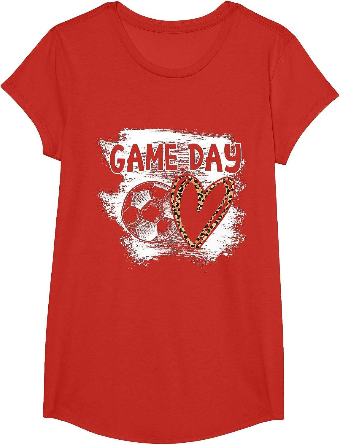 Soccer Player Game Day Leopard Cheetah Soccer Fan T-Shirt - Girls Red