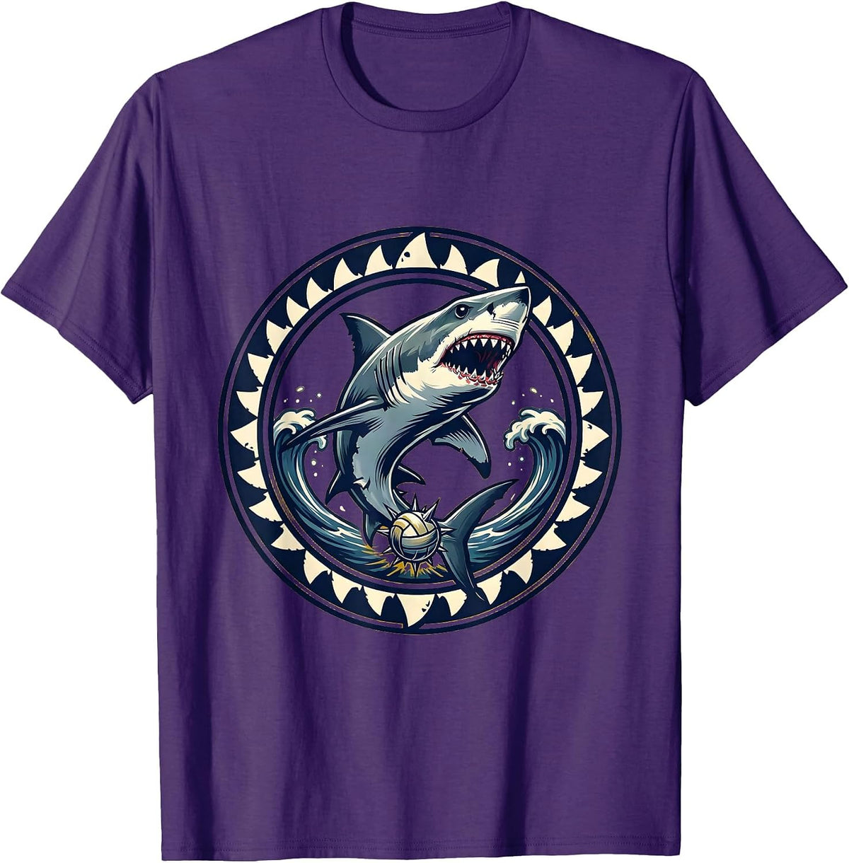 Shark Volleyball Spike Graphic Tee T-Shirt - Purple