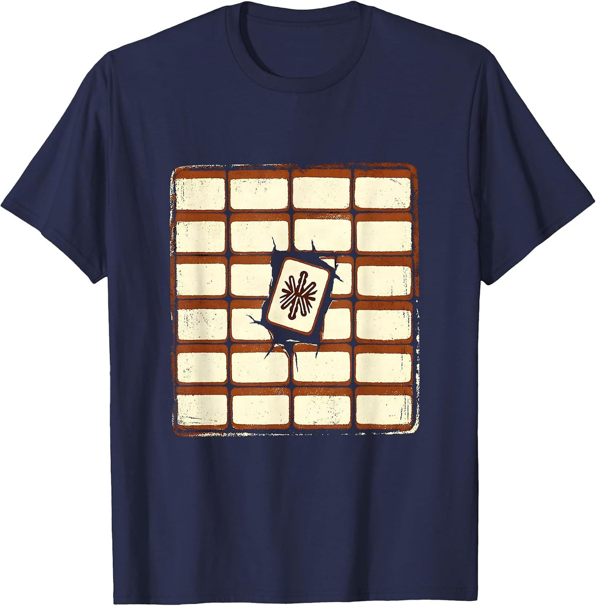 Mahjong Tile Wall Rubber Stamp Mahjong Player Humor T-Shirt - Navy Blue