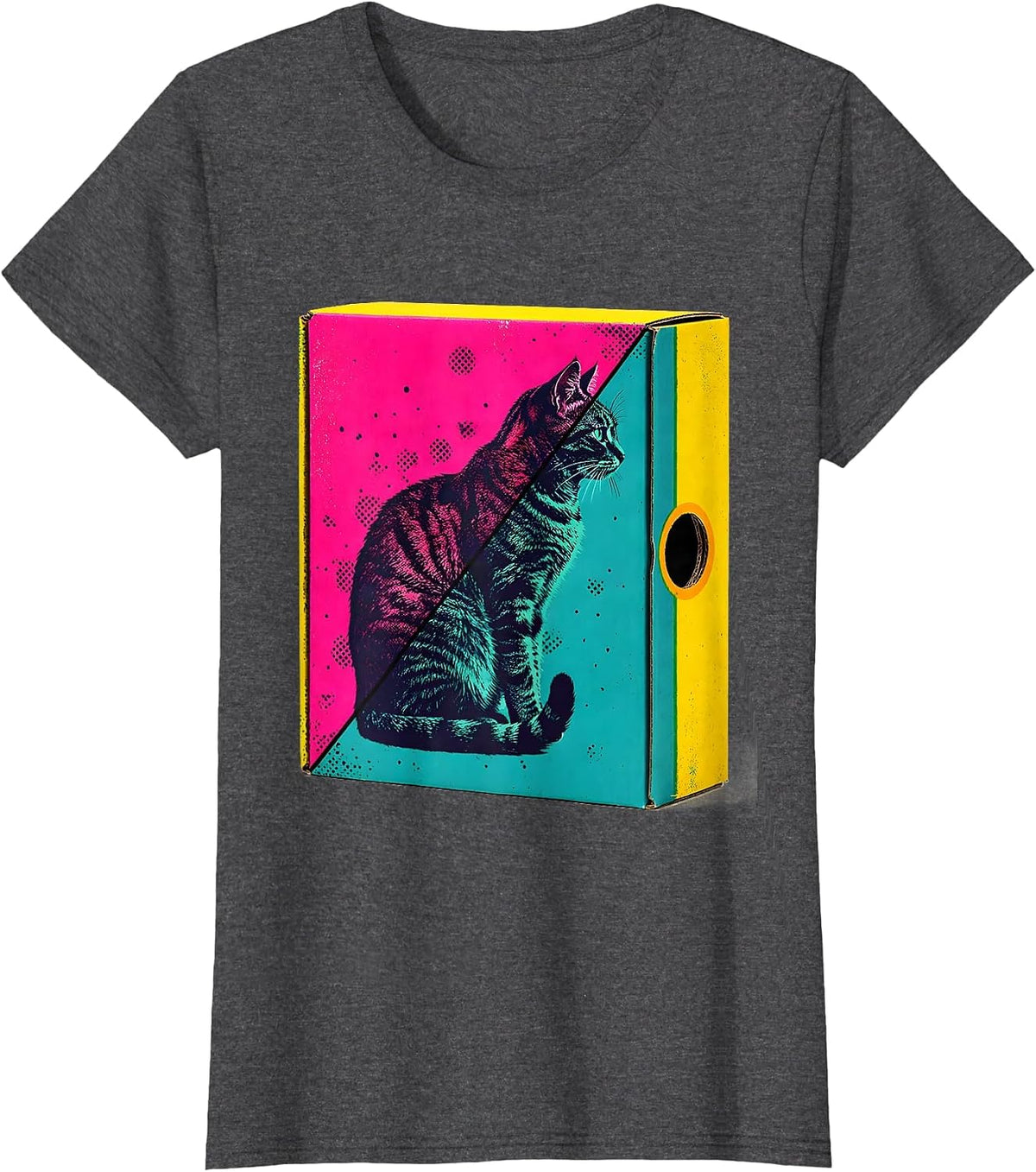 Women's Schrödinger Cat Box Quantum Physics Humor T-Shirt - Dark Heather Grey