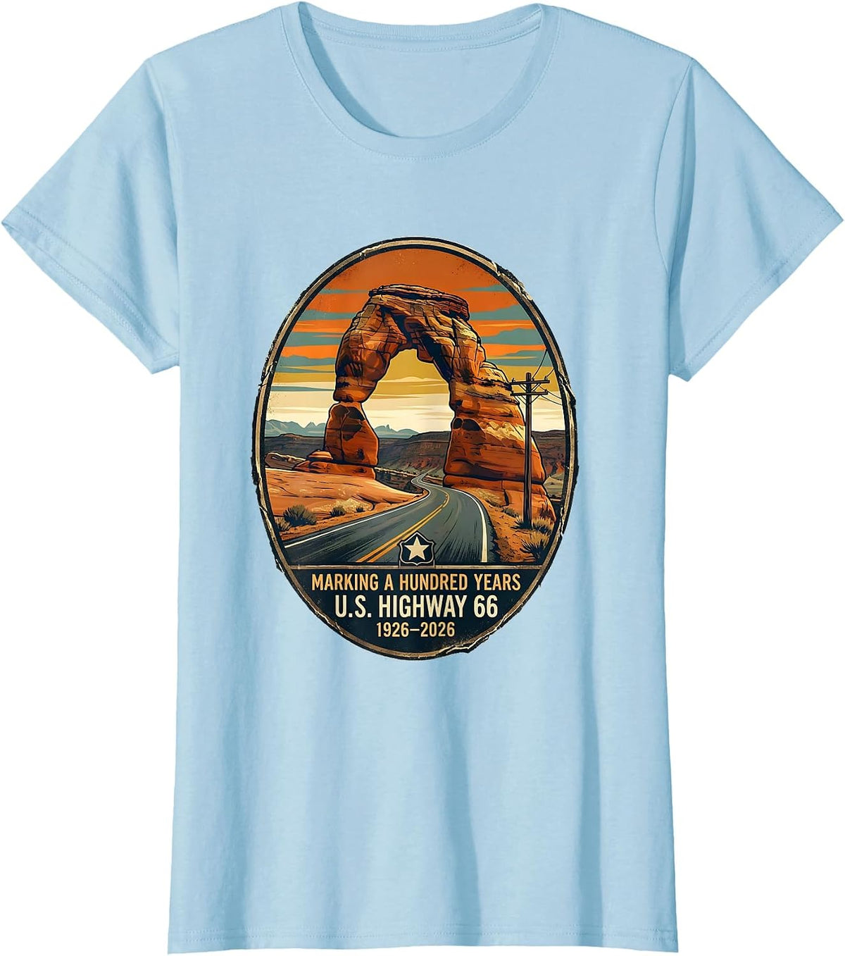 Women's Marking A Hundred Years — U.S. Highway 66 — 1926-2026 T-Shirt - Baby Blue