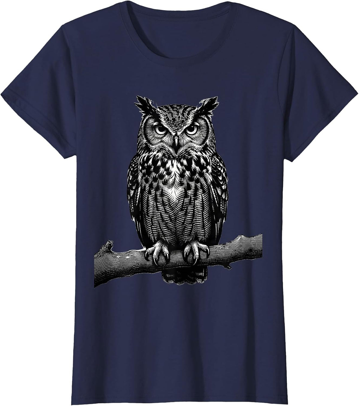 Women's Dot Day Owl Dotted Feathers on Branch Illustration T-Shirt - Navy Blue