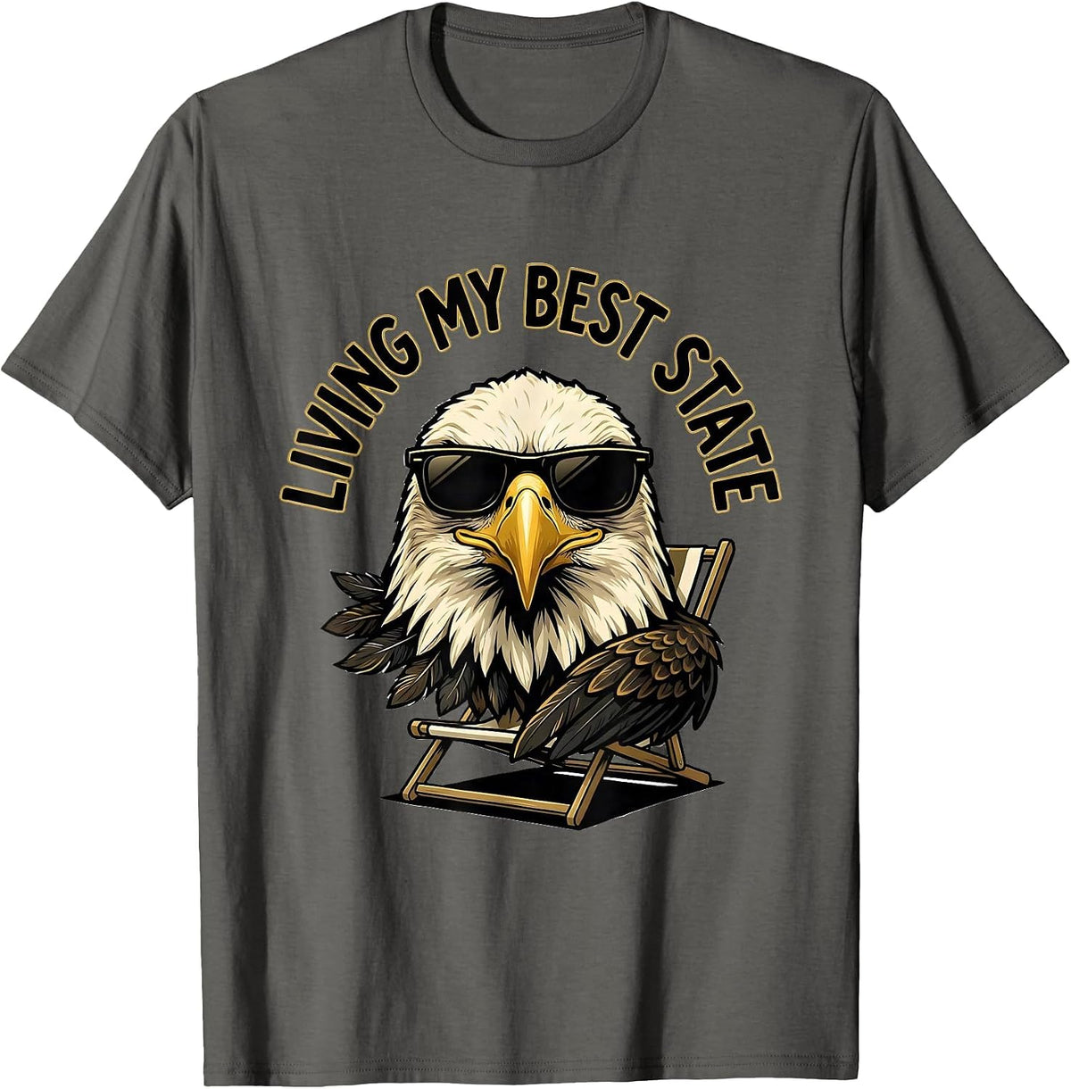 Living My Best State Sign Painter Eagle Mascot Patriotic T-Shirt - Asphalt Grey